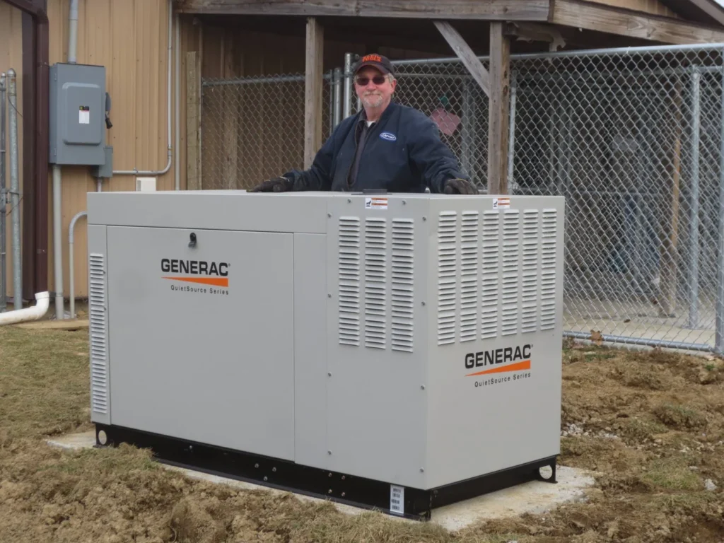 whole-home standby generator beside a Dublin Ohio home with natural gas and propane fuel options