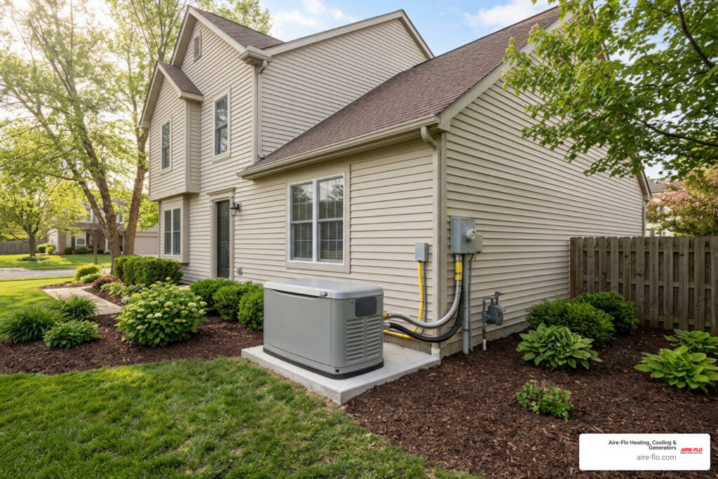 whole-home standby generator installed beside a Columbus home